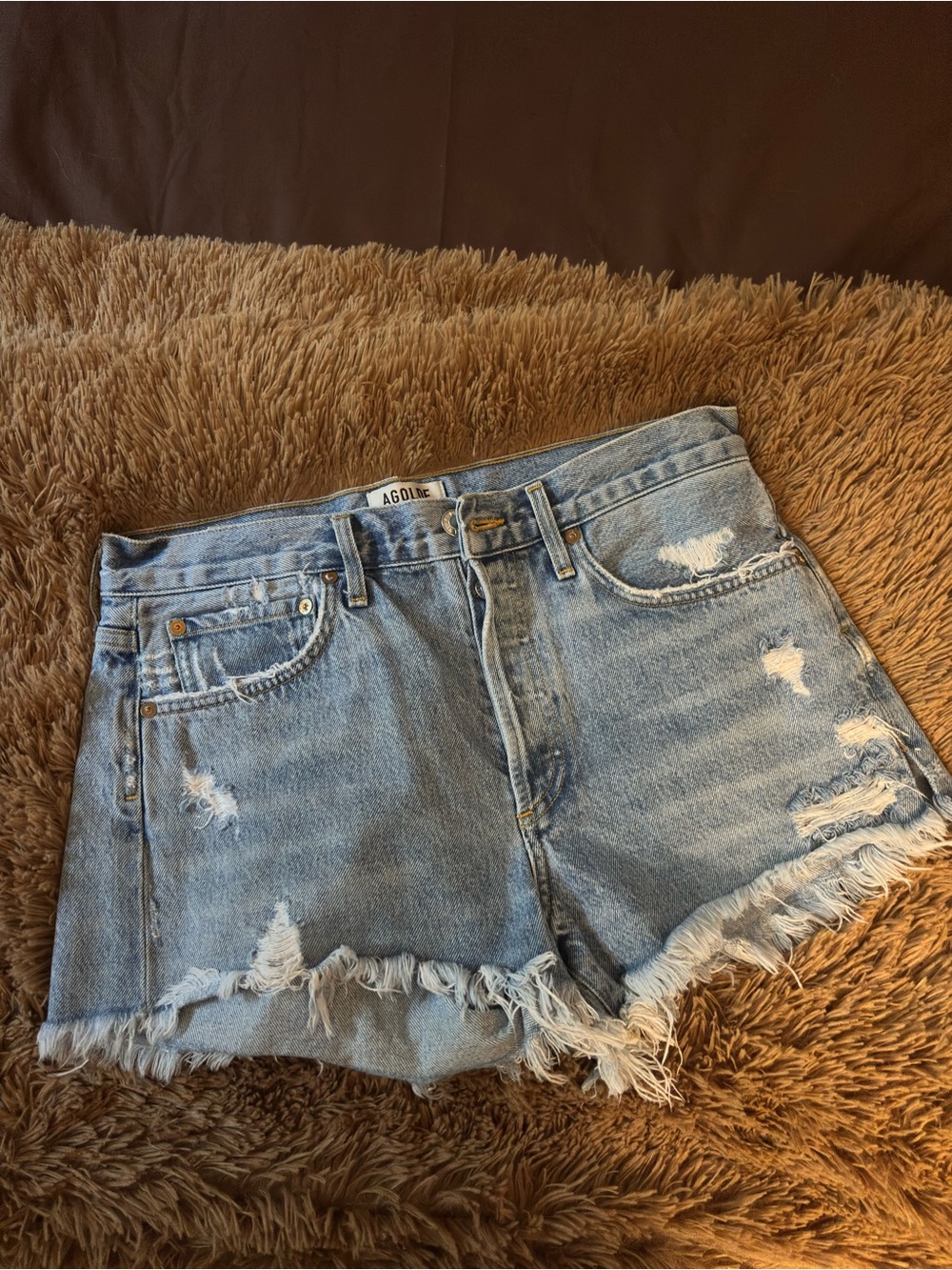 Agolde Light Wash Distressed Denim Cutoff Shorts